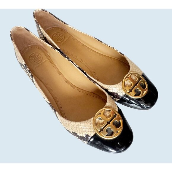 TORY BURCH Chelsea Snake Print Cap Toe Ballet Flat Size 7.5 - Picture 1 of 7